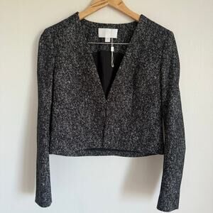 BOSS NWOT Jevanala Cropped Tweed Blazer Black White Workwear Business Office 4P